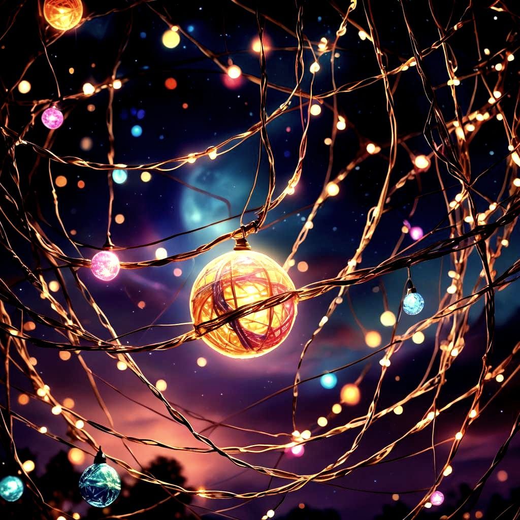 Fantastical String Lights Planetscape in Detailed Digital Ar...