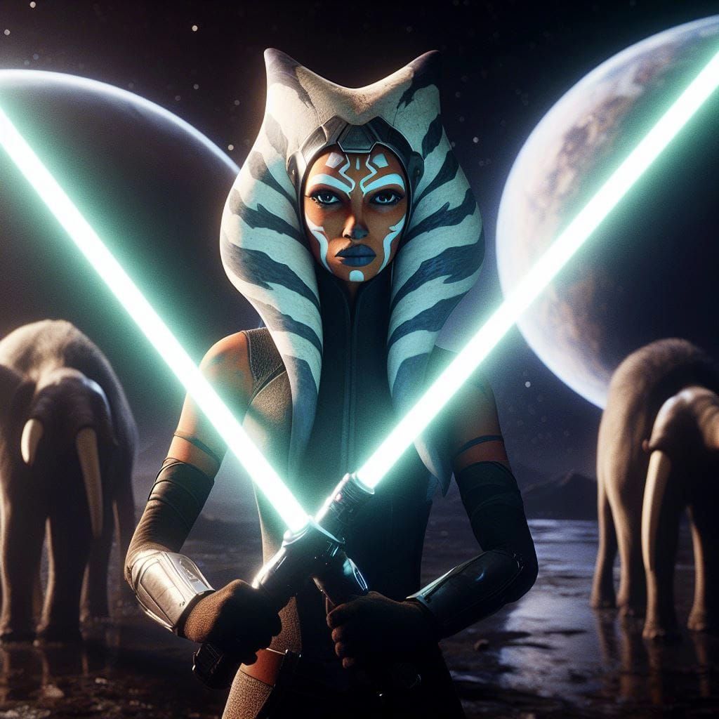 Ahsoka Tano with Lightsabers on Planet Lothal