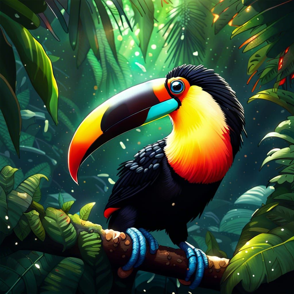 Hyperrealistic Anime Toucan Portrait in Jungle