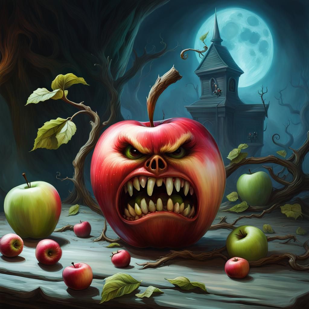 Creepy Fruity Apple Monster in Hyperreal Detail