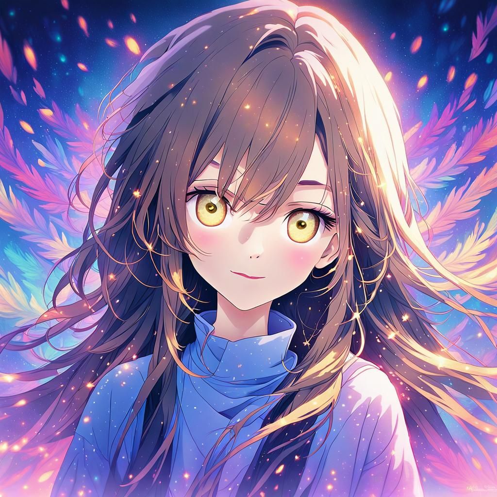 Anime Girl Portrait with Gentle Smile in Pastel Colors