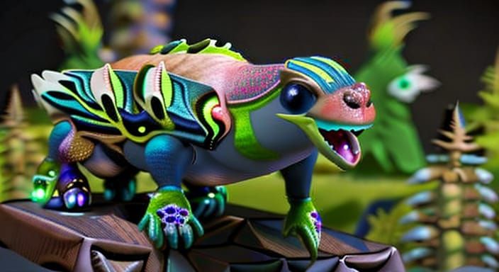 Colorful Cryptid Meadow, Ink Illustration in Unreal Engine