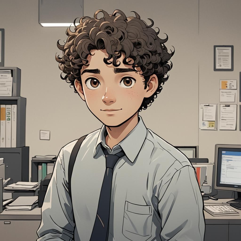 Charming 25-Year-Old Office Worker in a Modern Cartoon Setti...