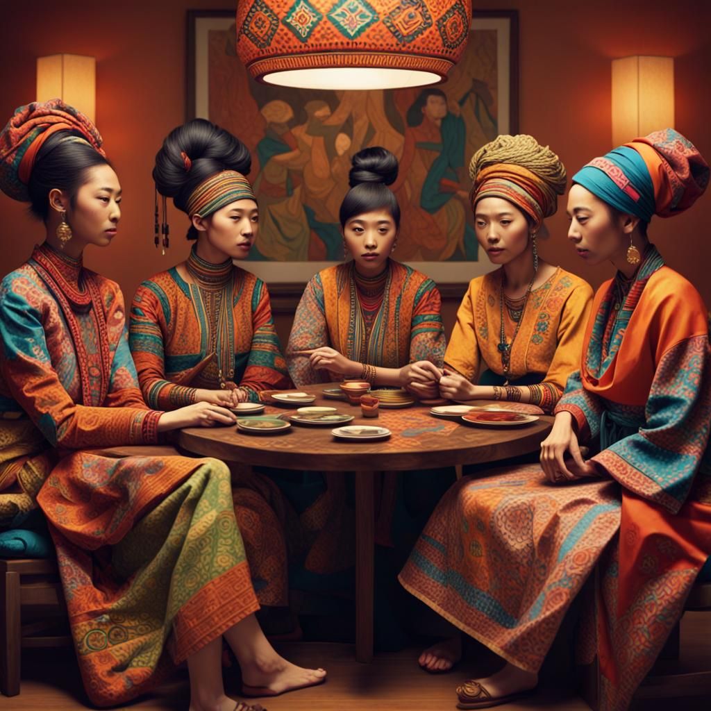 Vibrant Diversity: Cultural Outfits in Warm Lighting