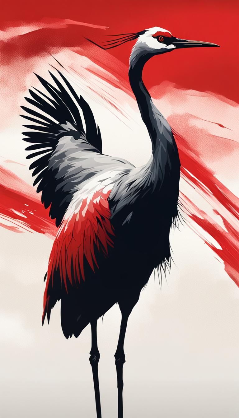 Sandhill Crane in SUIBOKUGA Style Ink Painting