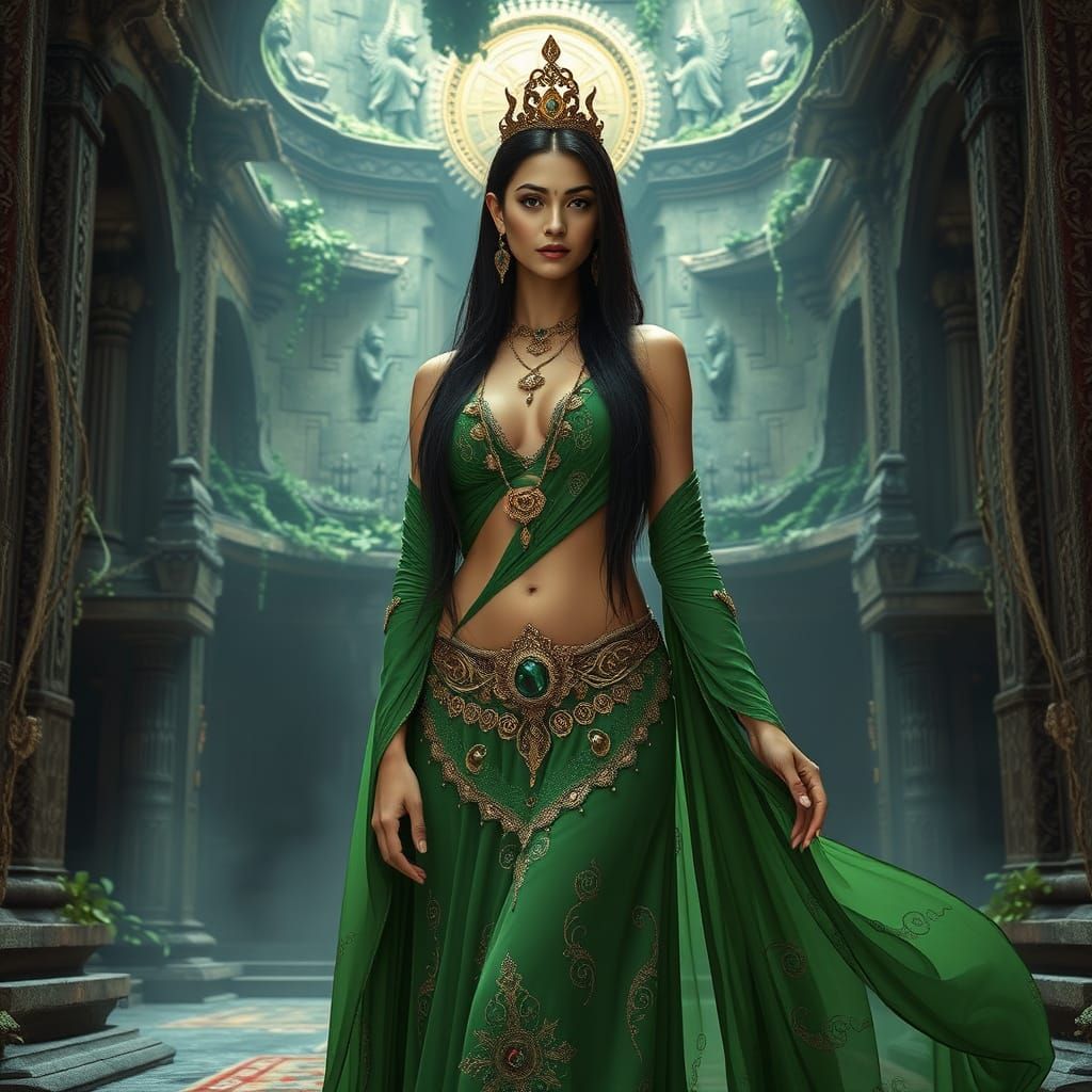 Mystical High Priestess in Ancient Temple