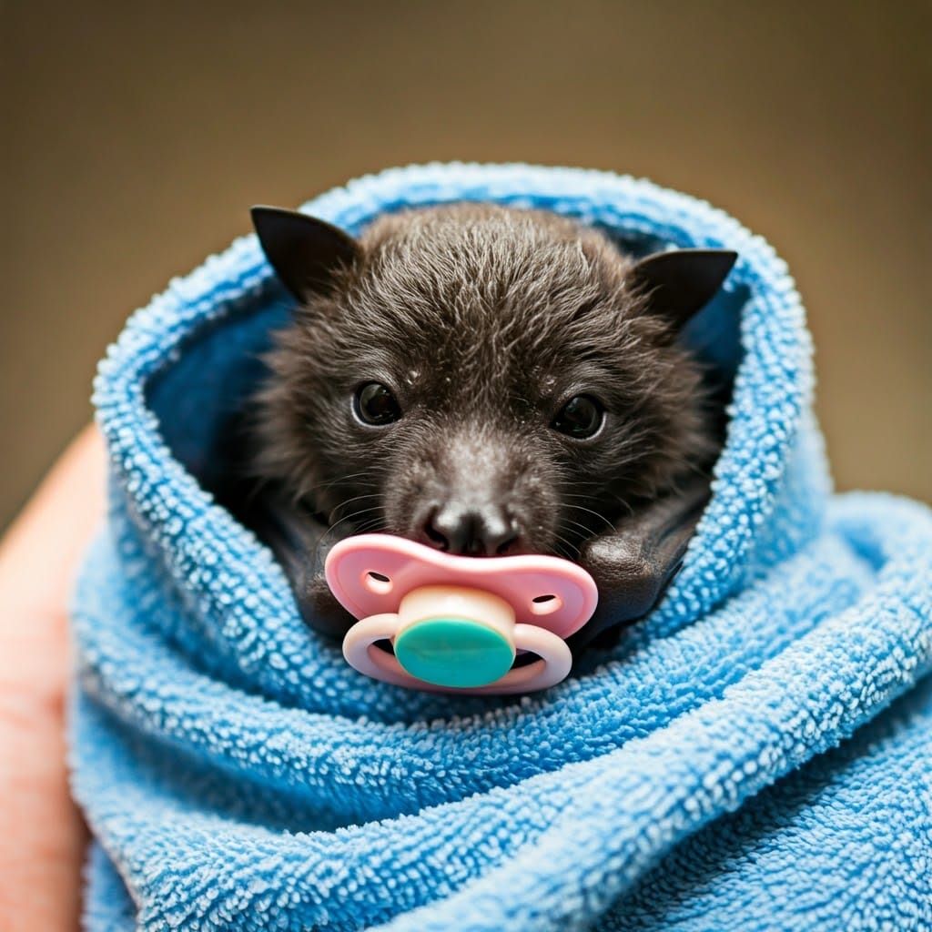 Orphaned Baby Fruit Bat with Pacifier