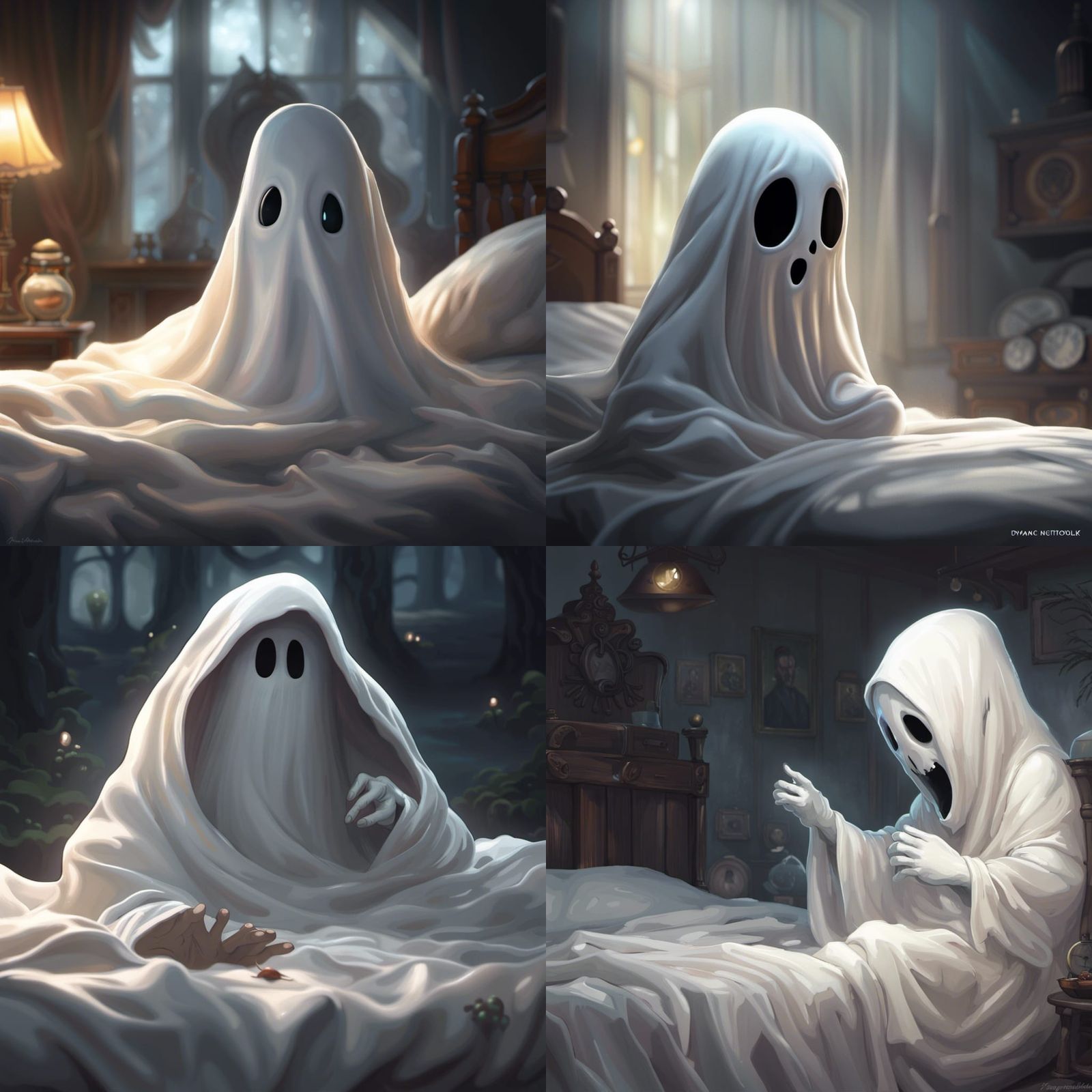Shy Ghost Seeks Friendship in Dark Fantasy Art