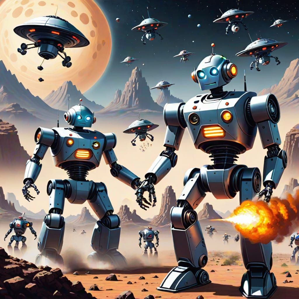 Cyberpunk Robots Invade a Futuristic Planet