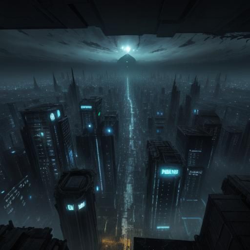 Dystopian Abyss: A Dark Cityscape