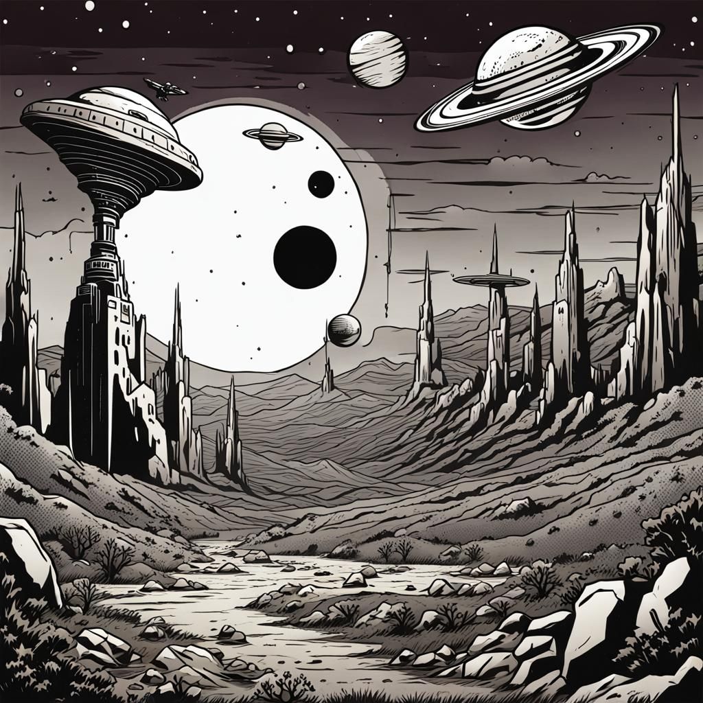 Raygun Gothic Alien Planet Comic Art