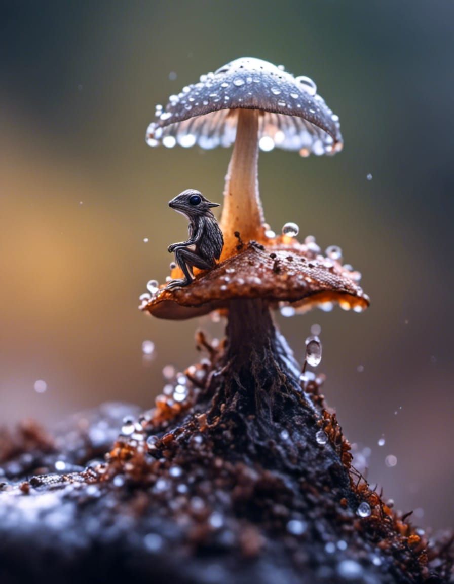 Macro Fairy on Mushroom in Morning Light