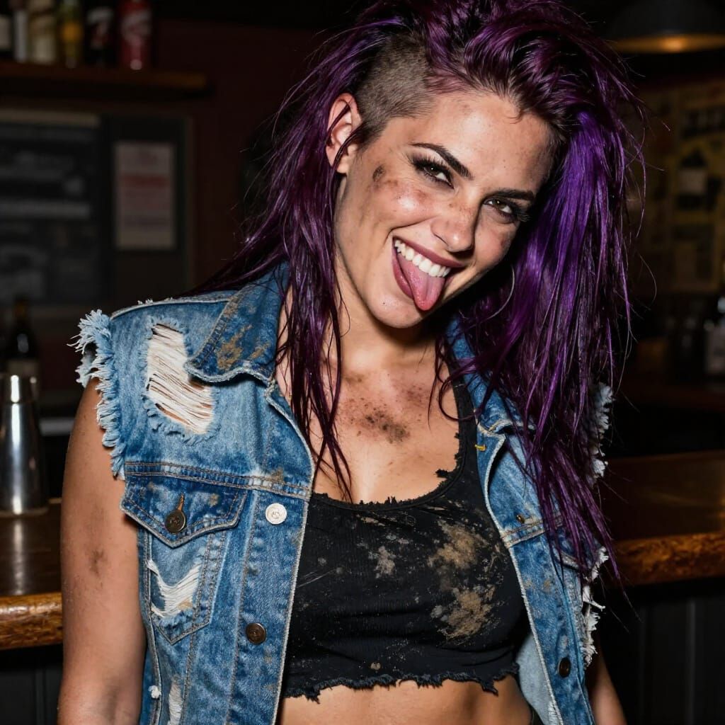 Pretty Woman with Mohawk in Gritty Dive Bar