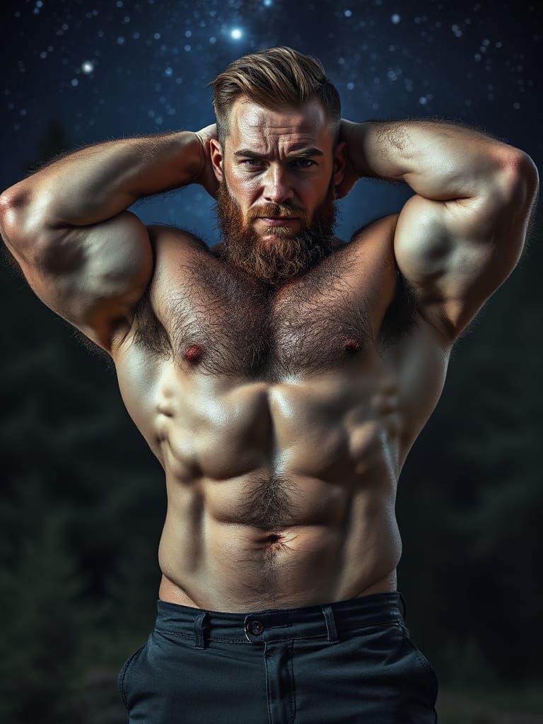 Muscular Man's Rugged Physique in Dramatic Lighting