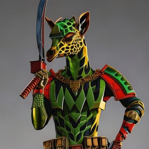 Giraffe Judge Dredd in Hyperrealistic Splash Art