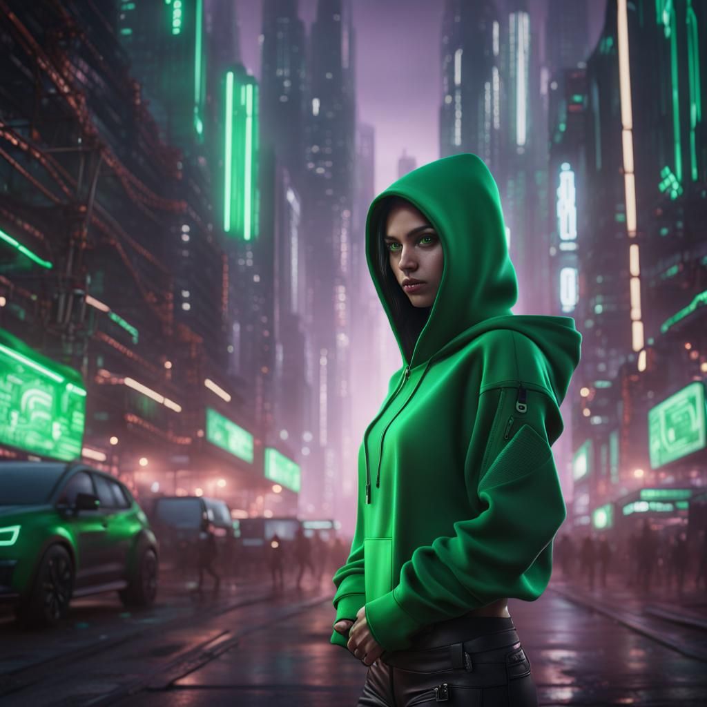 Latina Hacker in Futuristic Cyberpunk City
