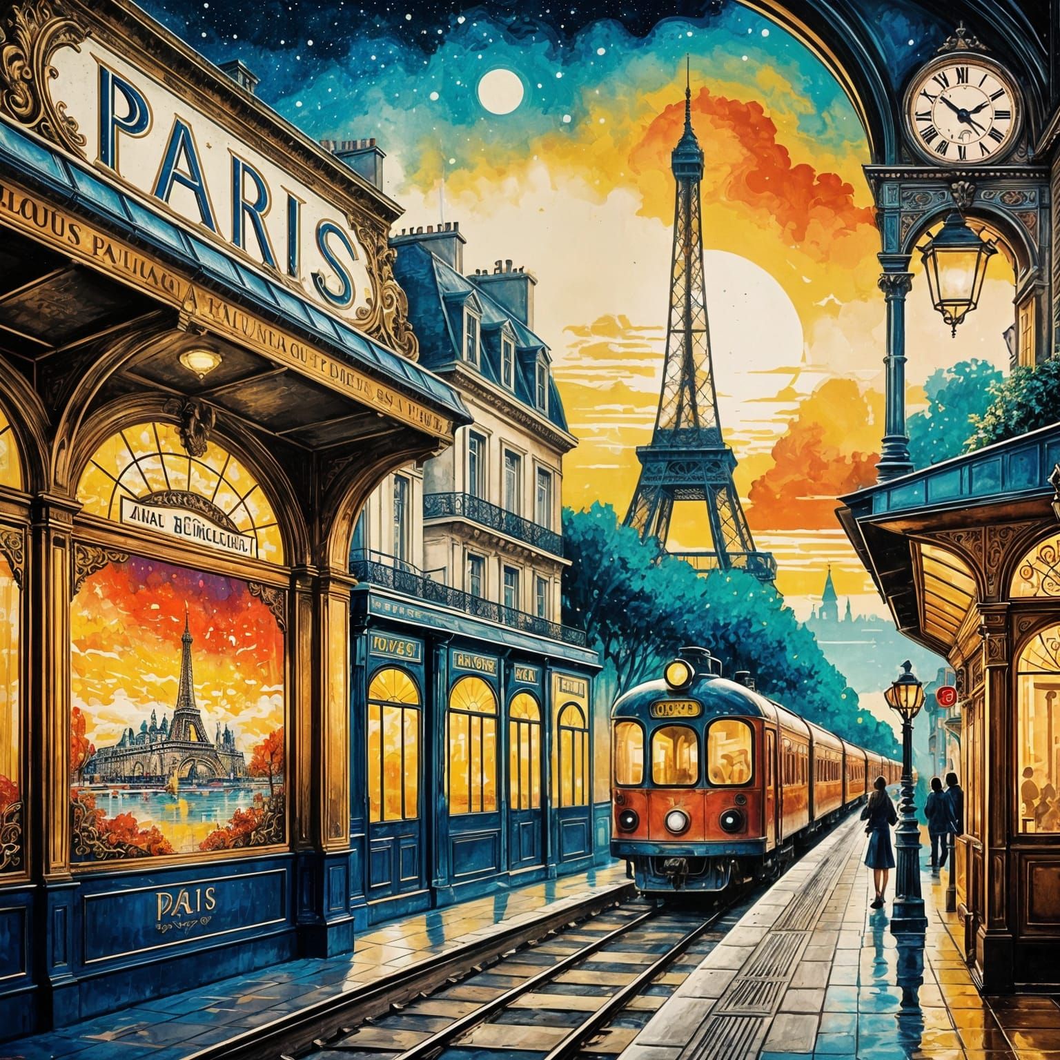 Vintage Paris Travel Poster in Graffiti Art Style