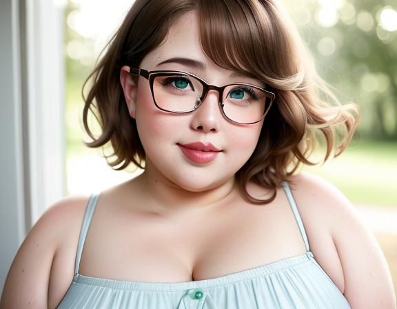 Emotional Portrait of a Chubby Woman with Blue Eyes