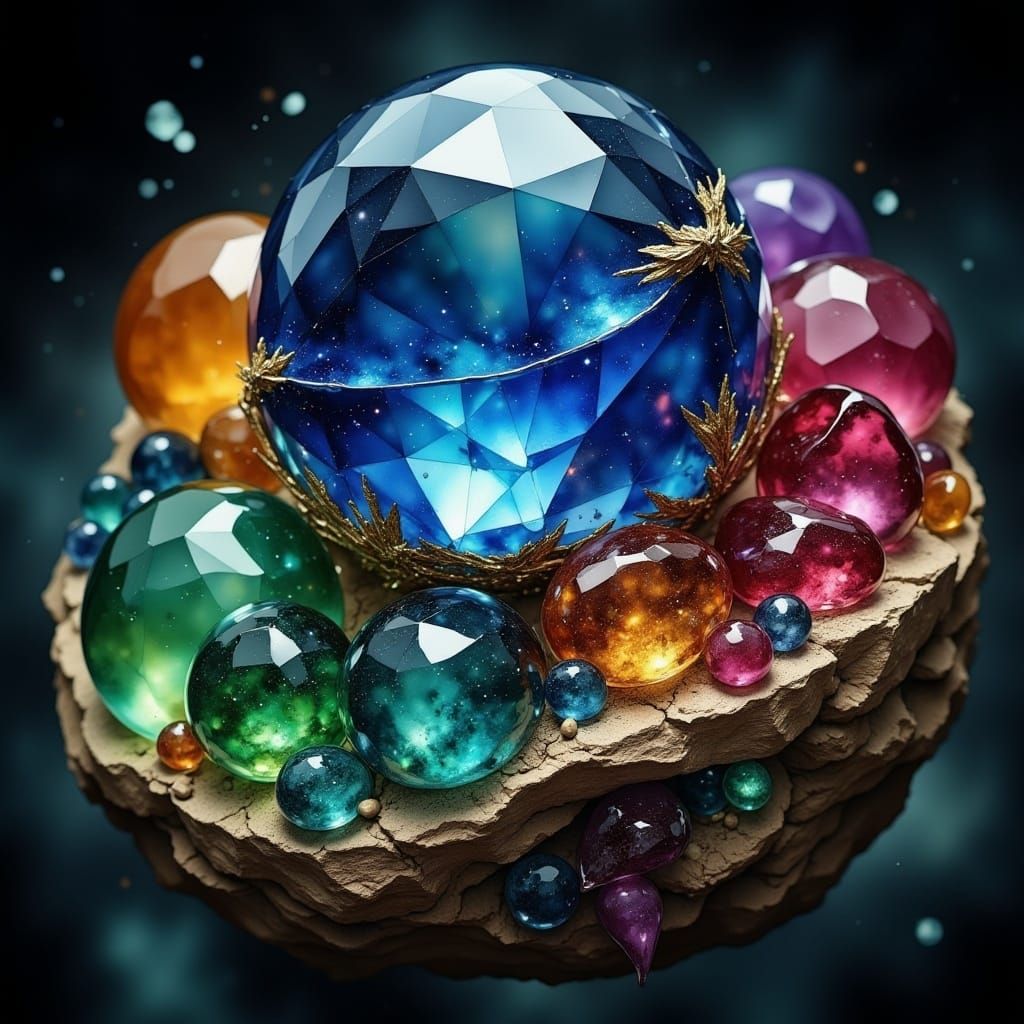Gems in Vibrant Orbs, Adorned with Sapphire, Ruby, and Emera...