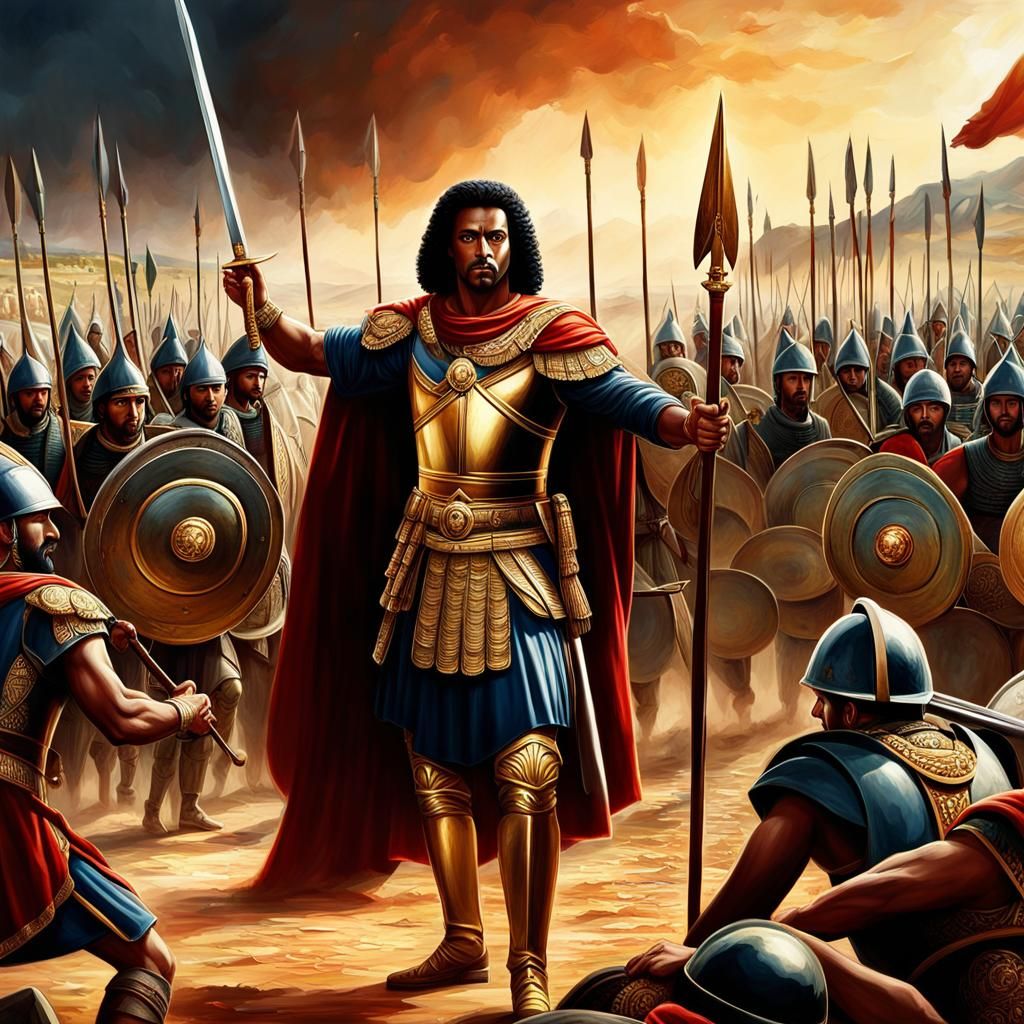 Painting of Prince Memnon of Aethiopia, challenges Achilles to a duel