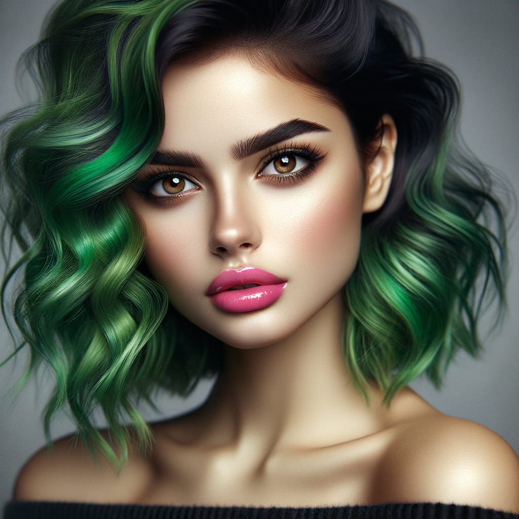 Neon Green Hair Portrait of a Young Woman