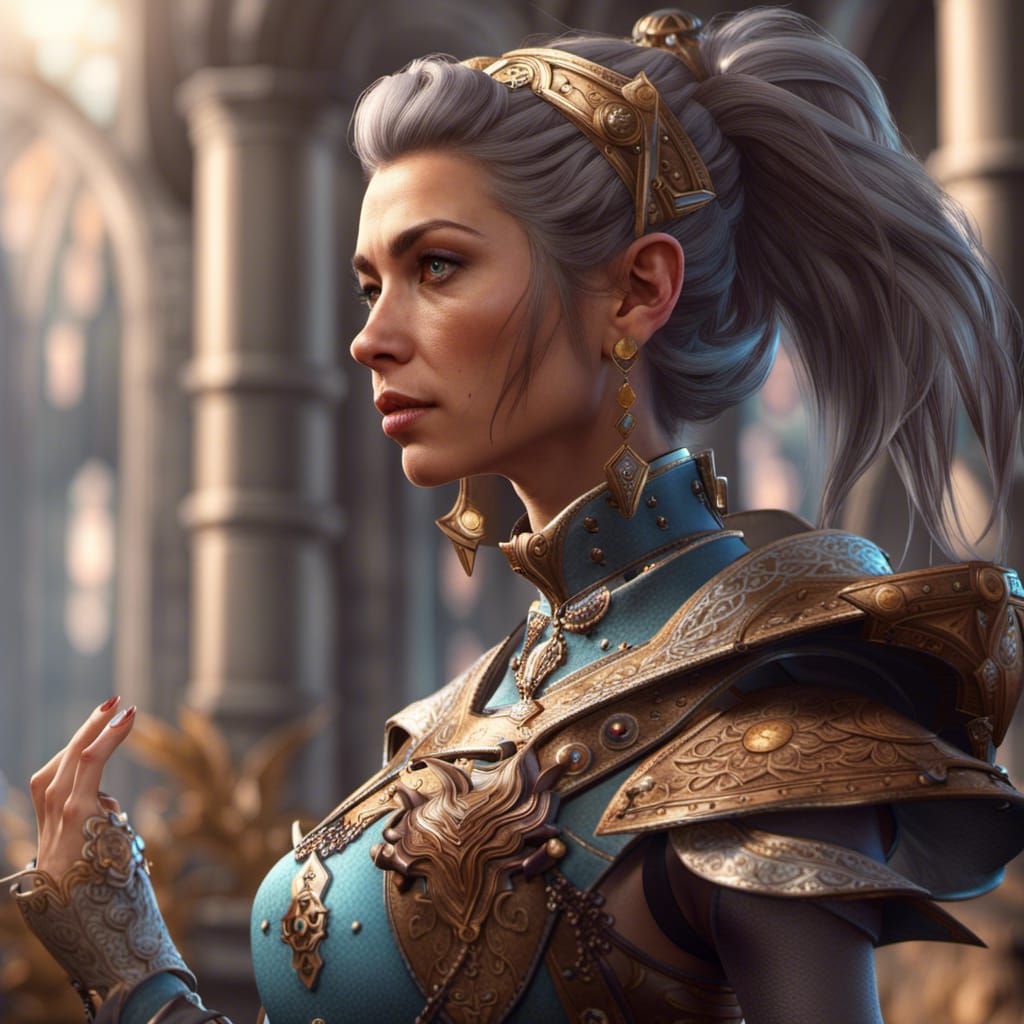 Detailed Female Cleric in Fantasy Art Style