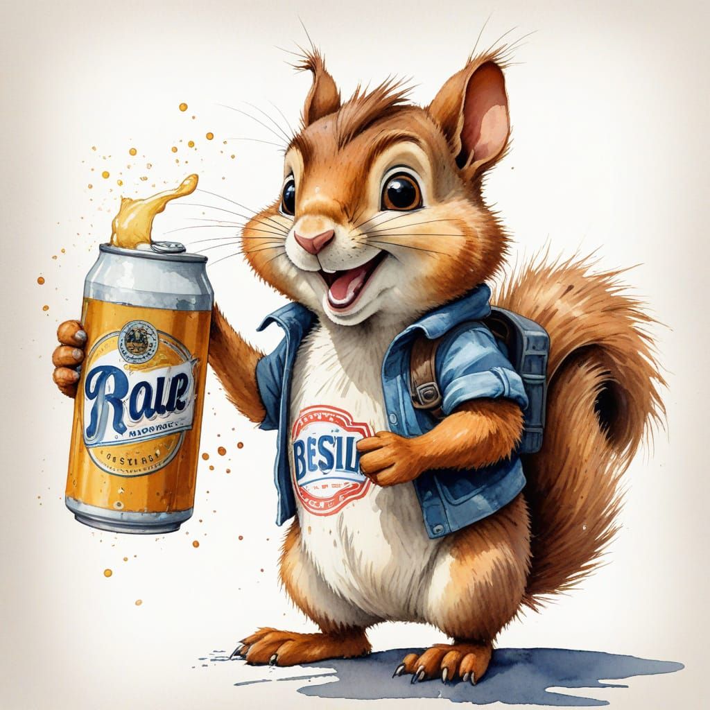 Mischievous Squirrel Pops Out: Watercolor Cartoon