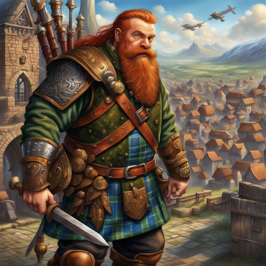 Dwarf Warrior Portrait with Battle-Axe and Kilt