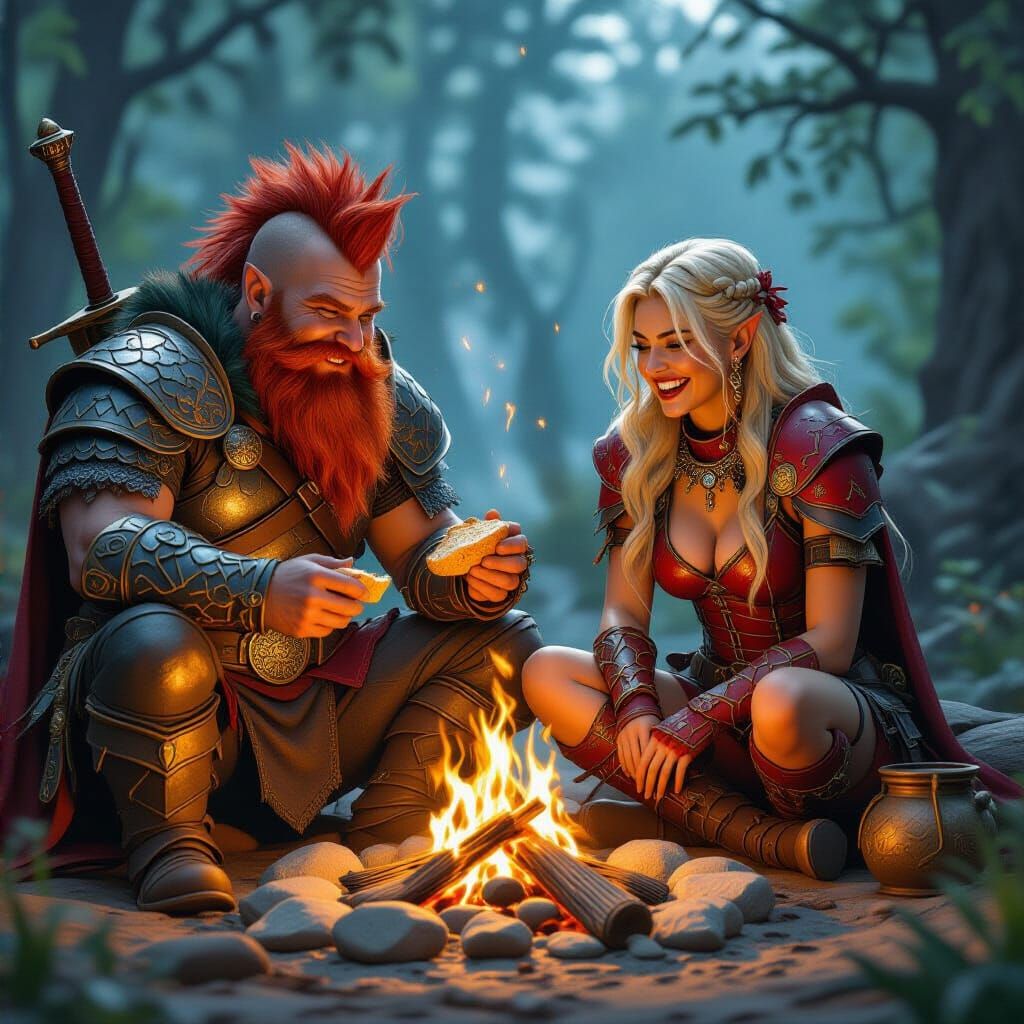 Dragon Slayer and Warrior Enjoying Mead