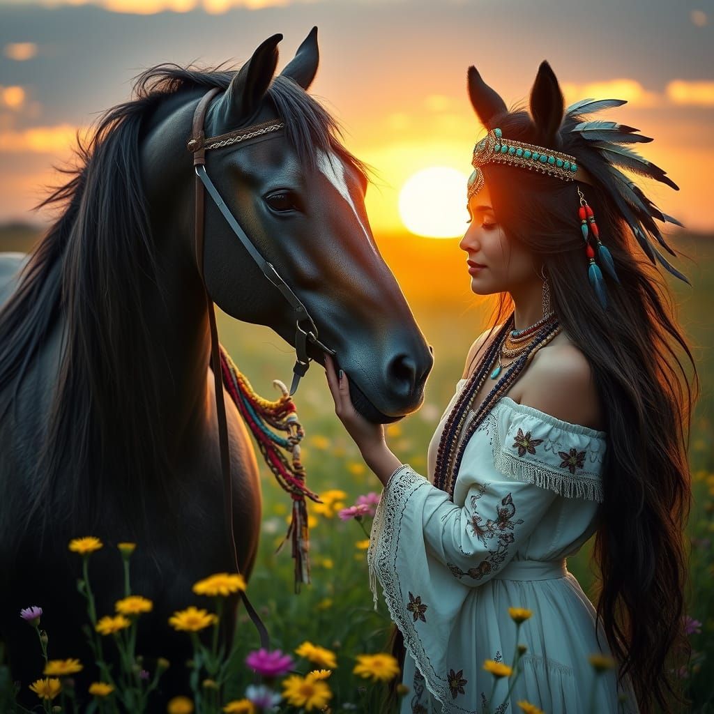 Majestic Horse and Indigenous Woman Share Serene Moment in V...
