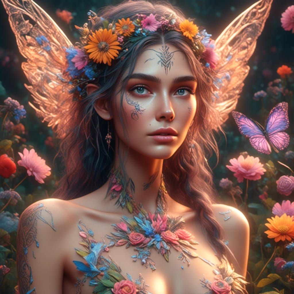 Colorful Fairy Tattoo in D Game Cinematic Style