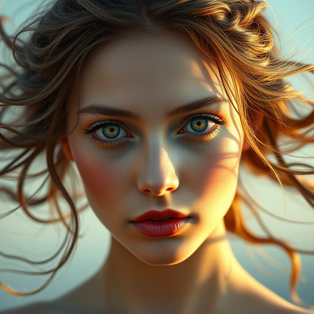 Ethereal Woman with Luminous Eyes, Art Nouveau Style