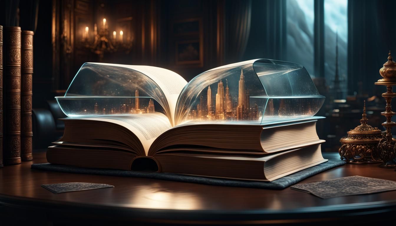 High Contrast Book on Glass Table in 3D