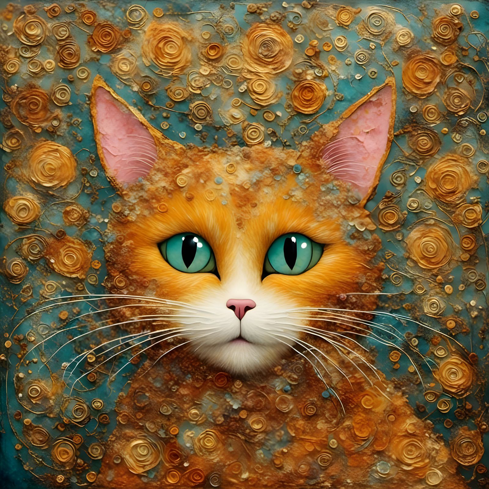 Vivacious Ginger Cat Painting in Klimt Style