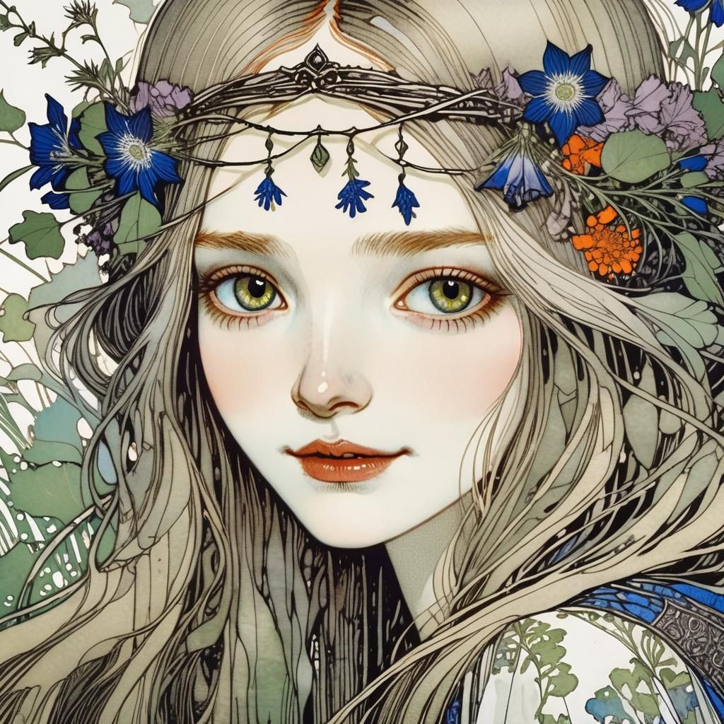 Fairytale Girl Portrait with Wildflowers