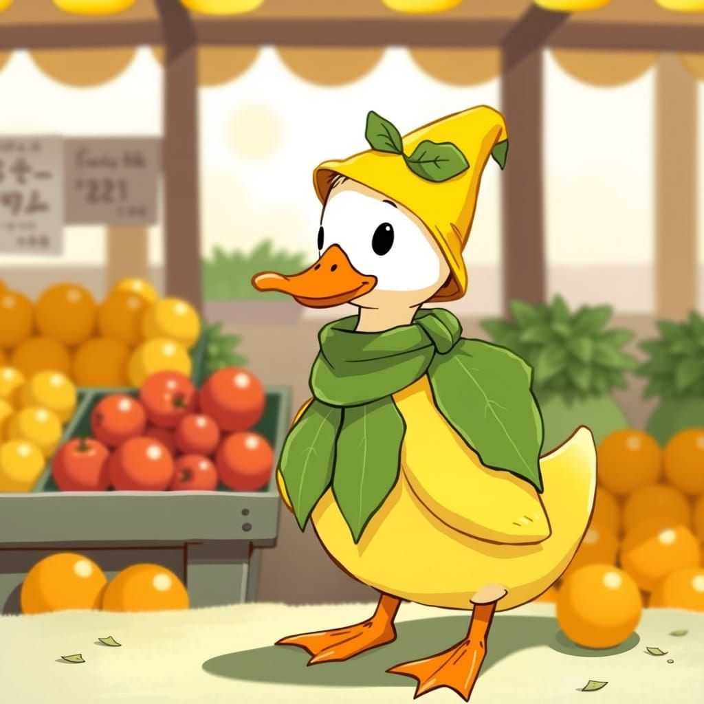 Banana Costume Duck in Sunny Fruit Stand