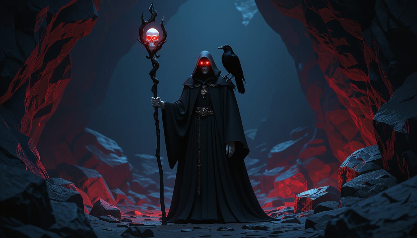 Black Sorcerer in Rocky Cave, Disney Pixar Style