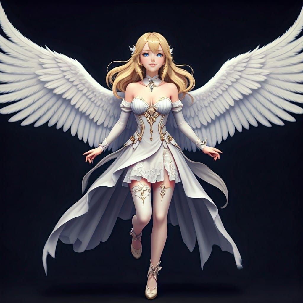 Anime Angel with Vibrant Wings in Ethereal Beauty