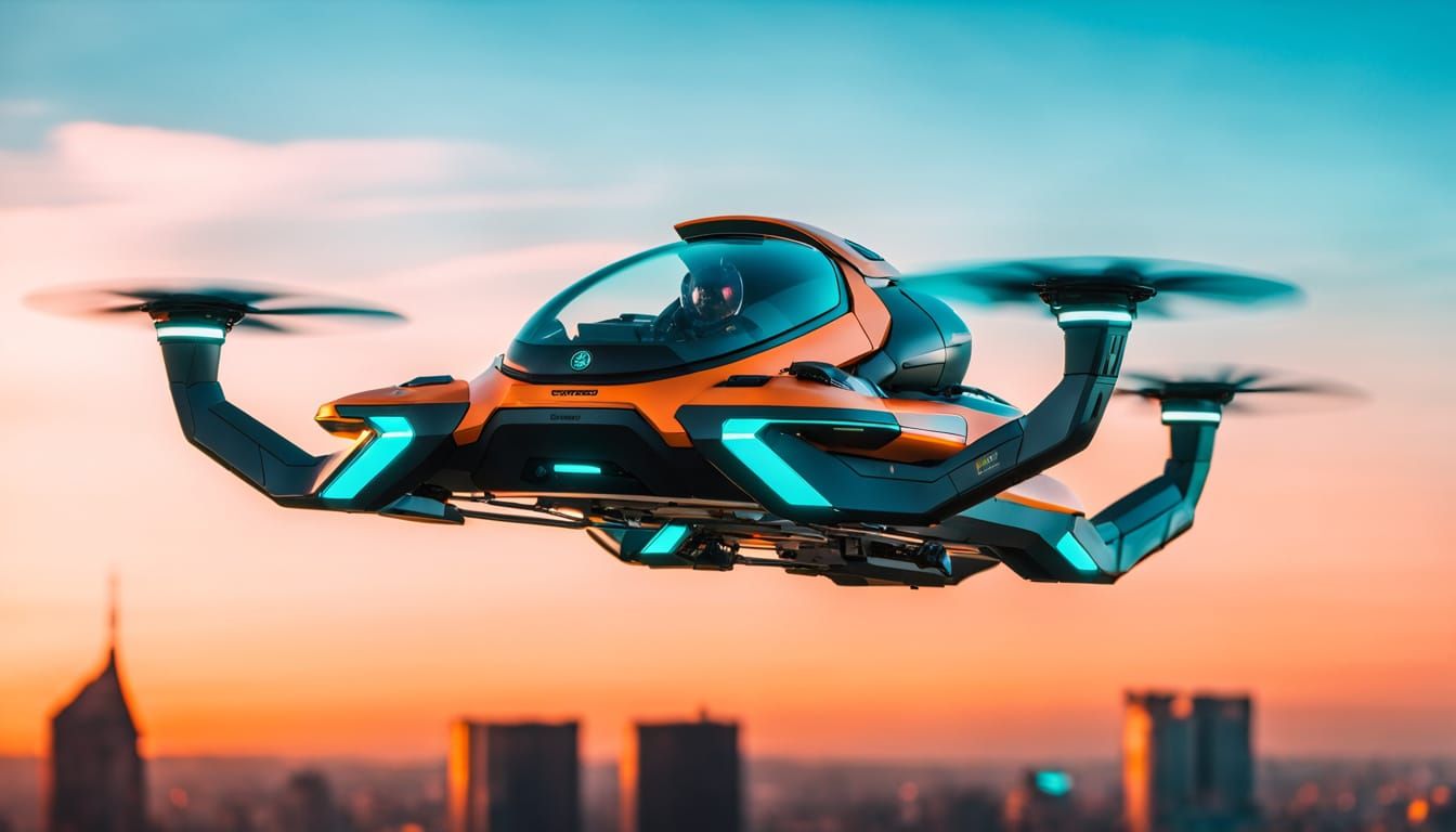 Hoverbike Suspended in Mid-Air Above Futuristic City
