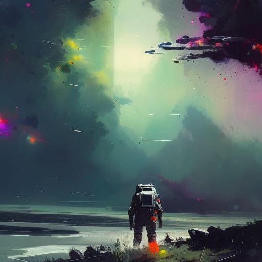 Astronaut in Landscape: Textured Speedpaint Fine Art