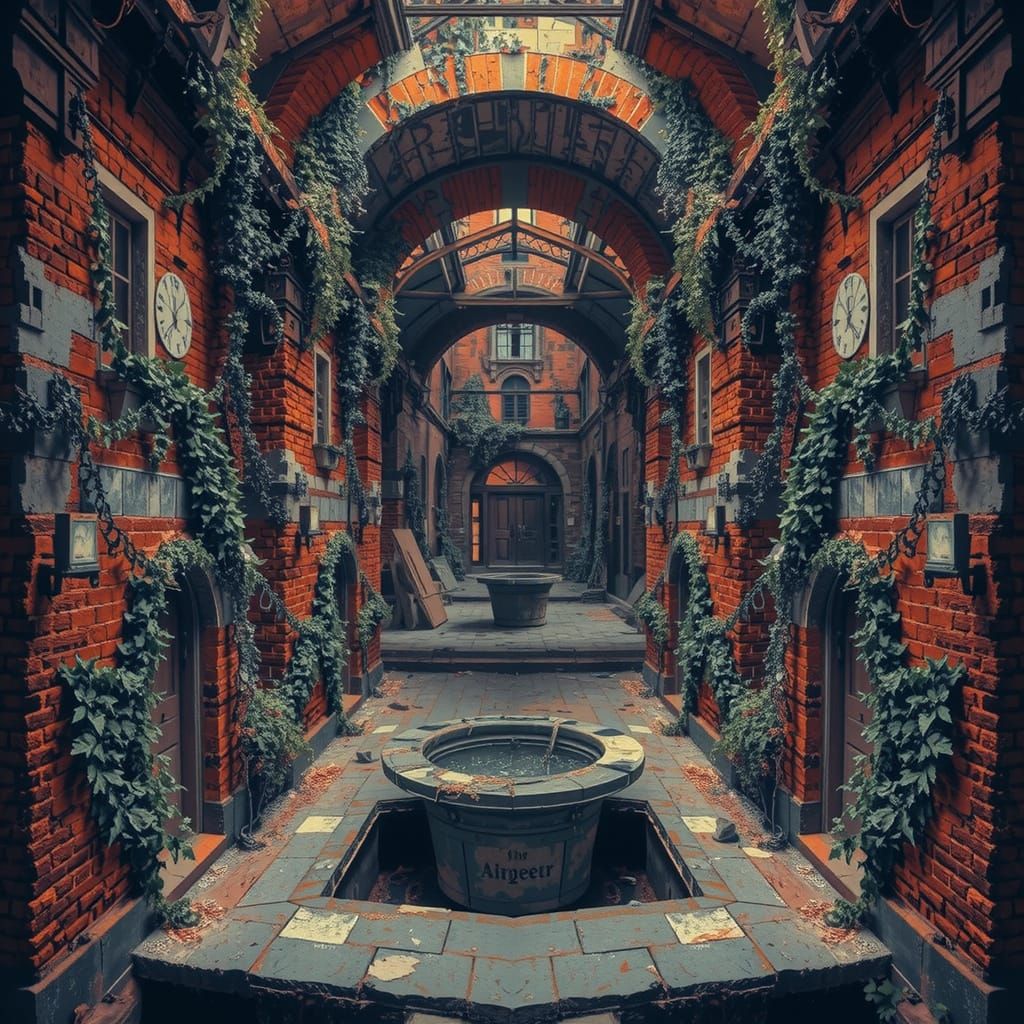 Abandoned City with Vines and Atmospheric Lighting