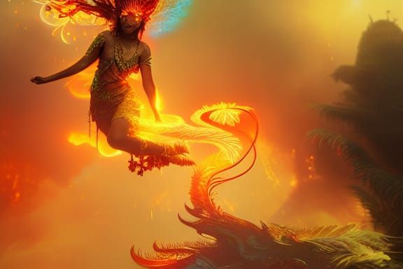 Fiery Goddess Conjures a Magical Firebird