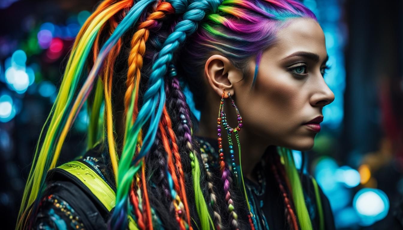 Psychedelic Punk Woman with Electrified Dreadlocks
