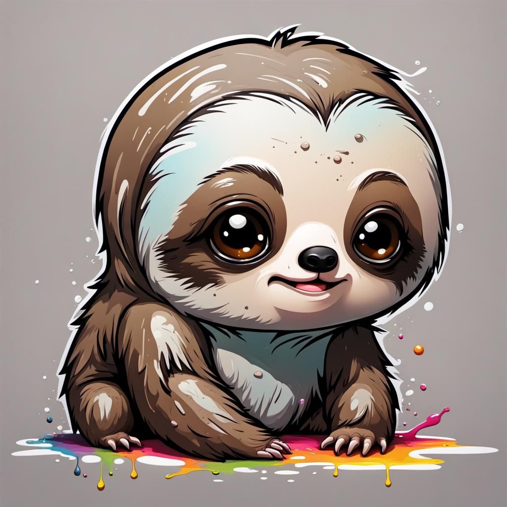 Colorful Chibi Sloth in Graffiti Art Style