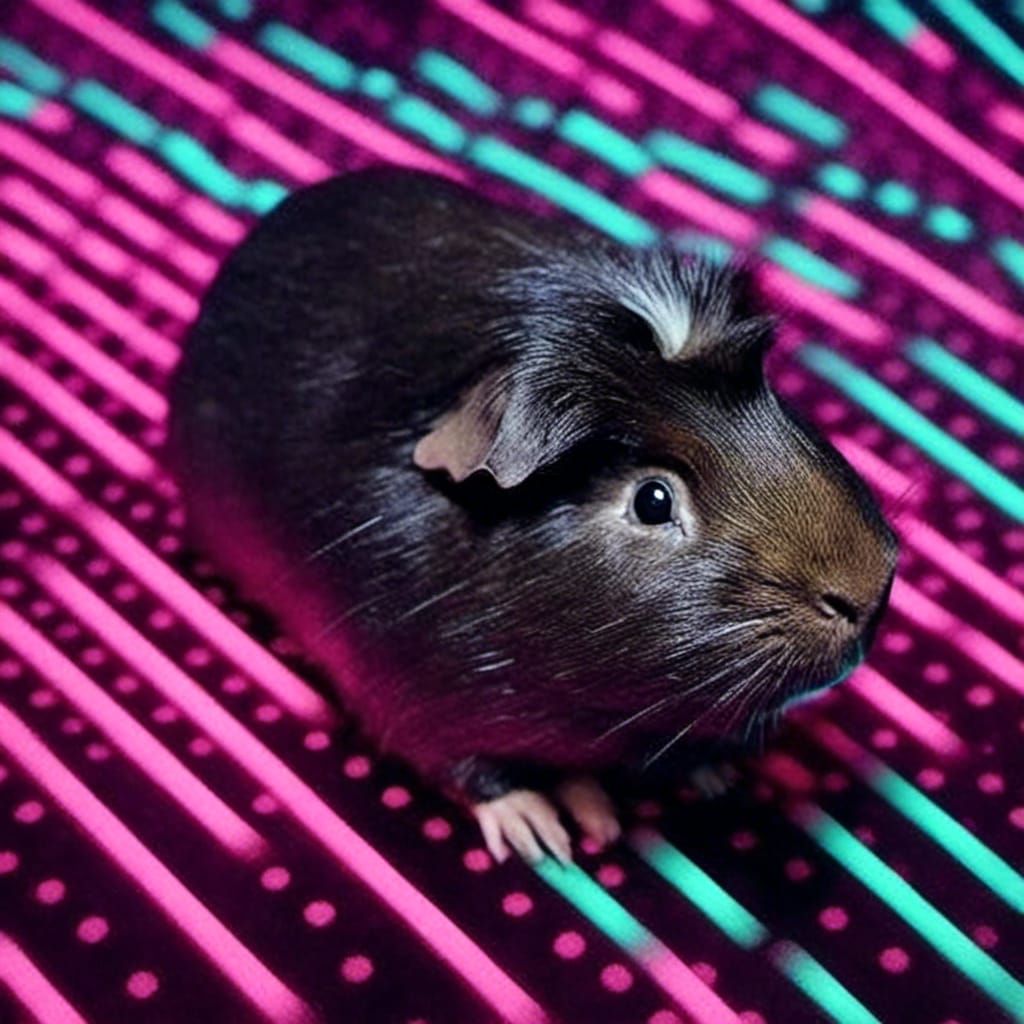 Synthwave Neon Guinea Pig Portrait