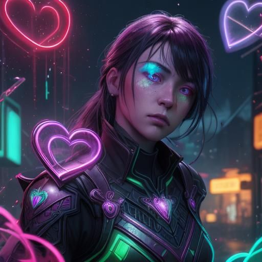 Hyperrealistic Neon Glass Hearts in Detailed Rendering