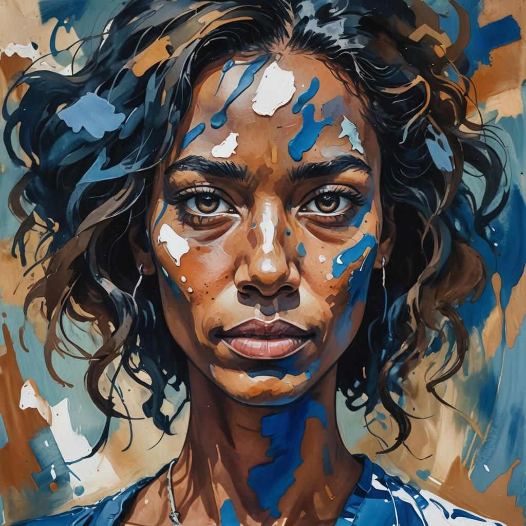 Vitiligo Portrait in Impressionist Gouache Style