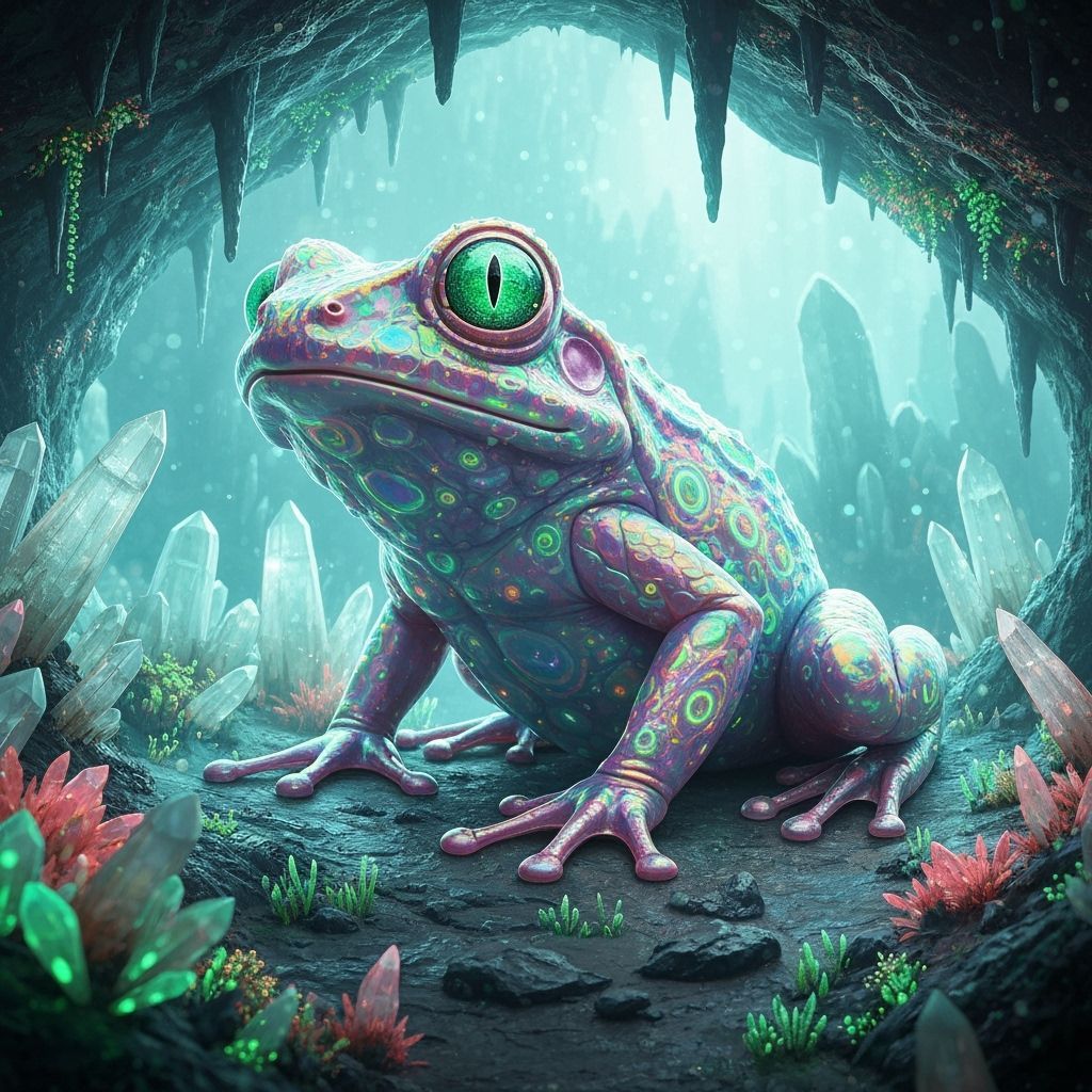 Iridescent Alien Frog in Crystalline Cave