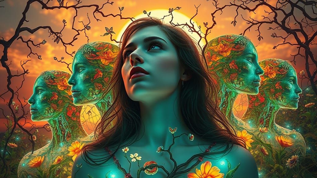 Ethereal Goddess Amidst Whimsical Labyrinth of Light