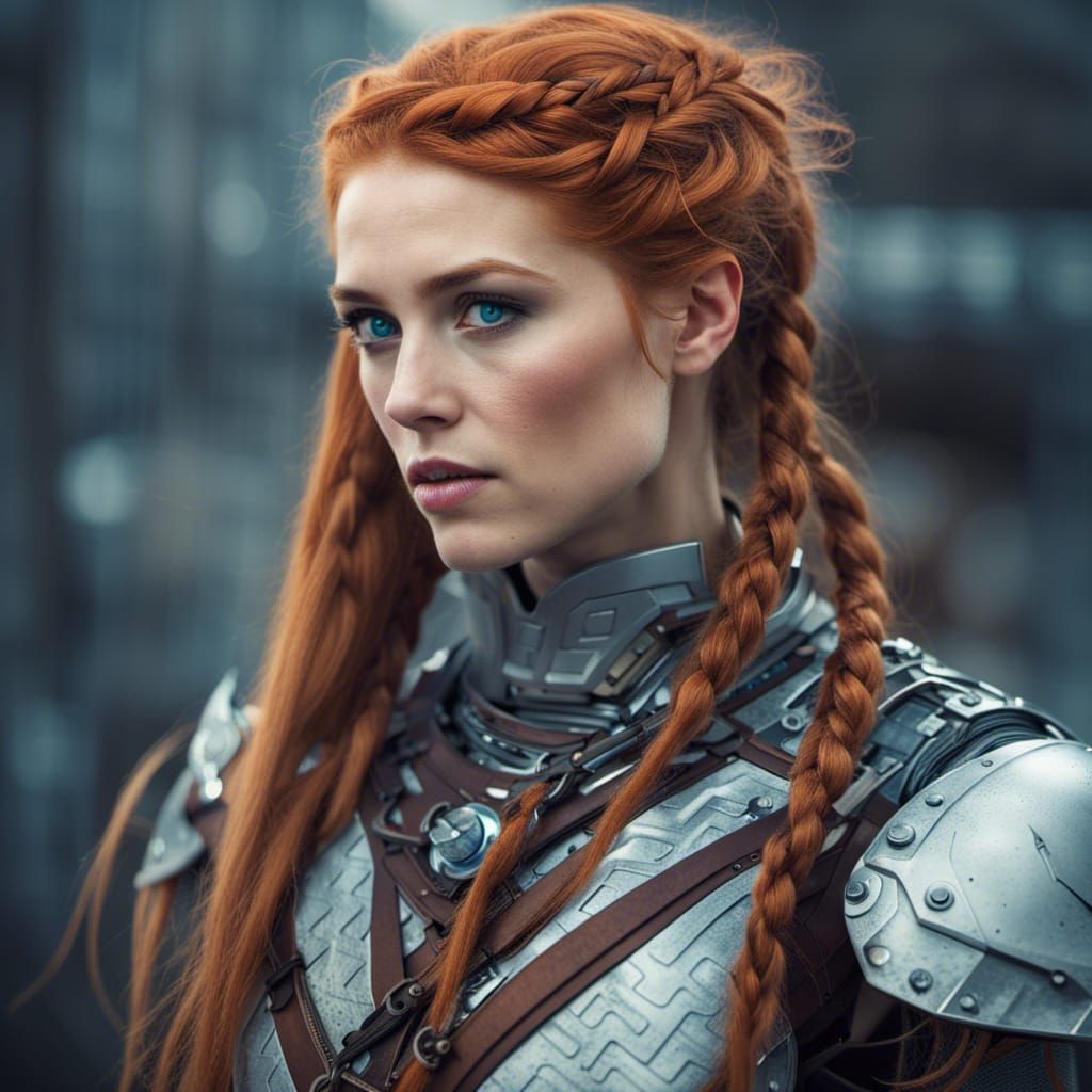 Cybernetic Viking Woman in Sci-Fi Uniform